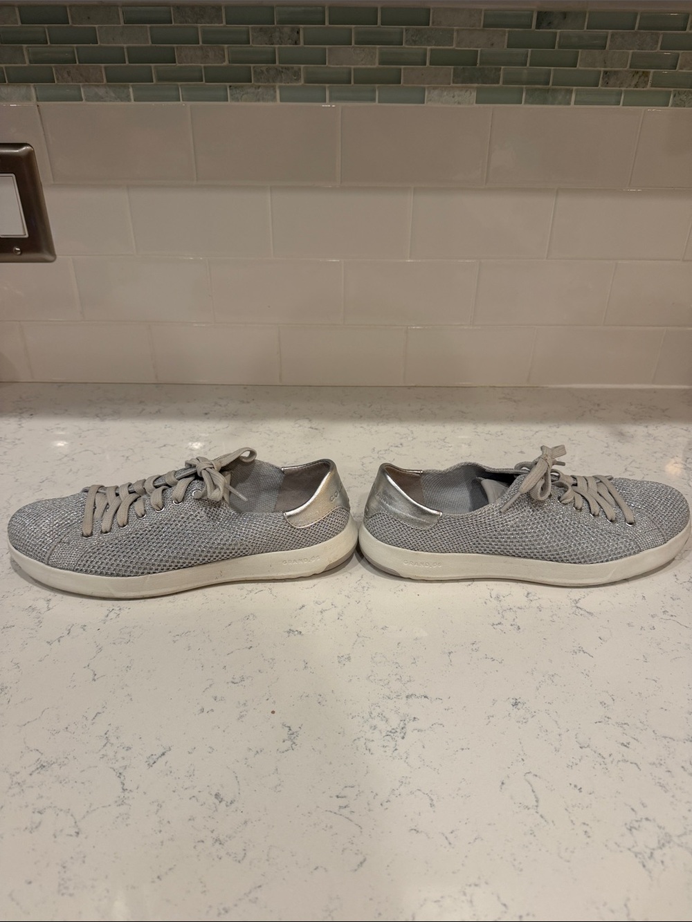 Cole Haan Grand Pro Metallic Silver Knit Lace-Up Women's Sneakers size 8.5 - Picture 6 of 9